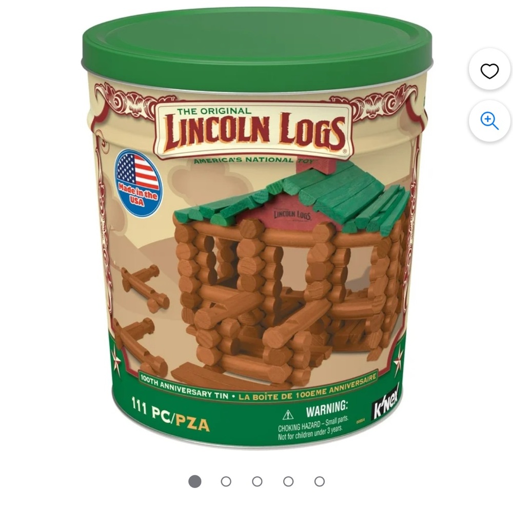 Lincoln Logs 100th Anniversary Tin building wooden blocks- 111 Pieces PriceFirm!